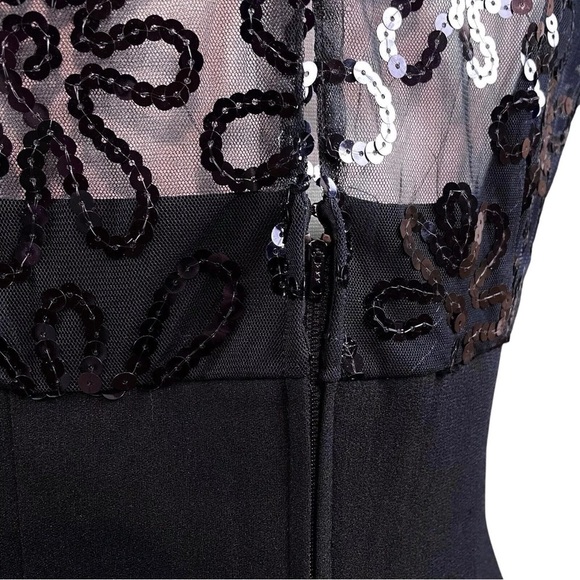Vtg AJ Bari Sequined Floral Mod Sheer Mesh Cocktail Evening Dress Black Size 10 - Picture 5 of 9